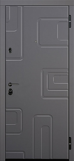 Металлическая дверь Стальная линия Ричи (SteelTex, «Шагрень антрацит» /PVC, «Серая лазурь»)